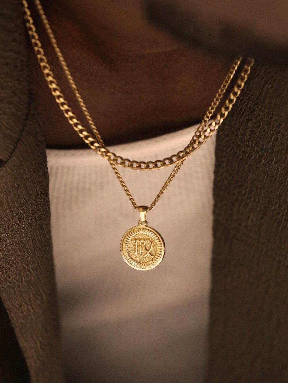 Men's Gold Virgo Pendant Necklace Set